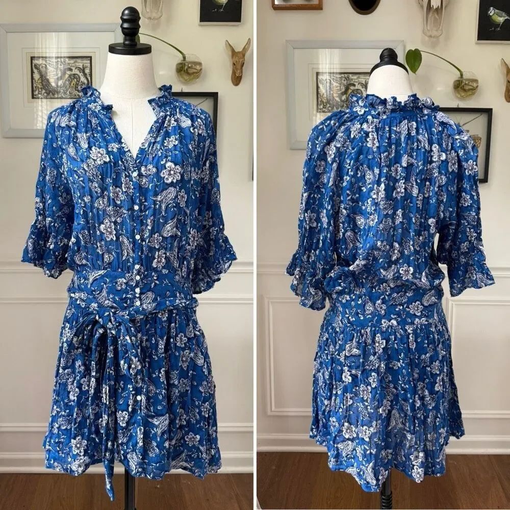 Sundry Perrin Paisley Mini Floral Dress Blue $190 L 3
